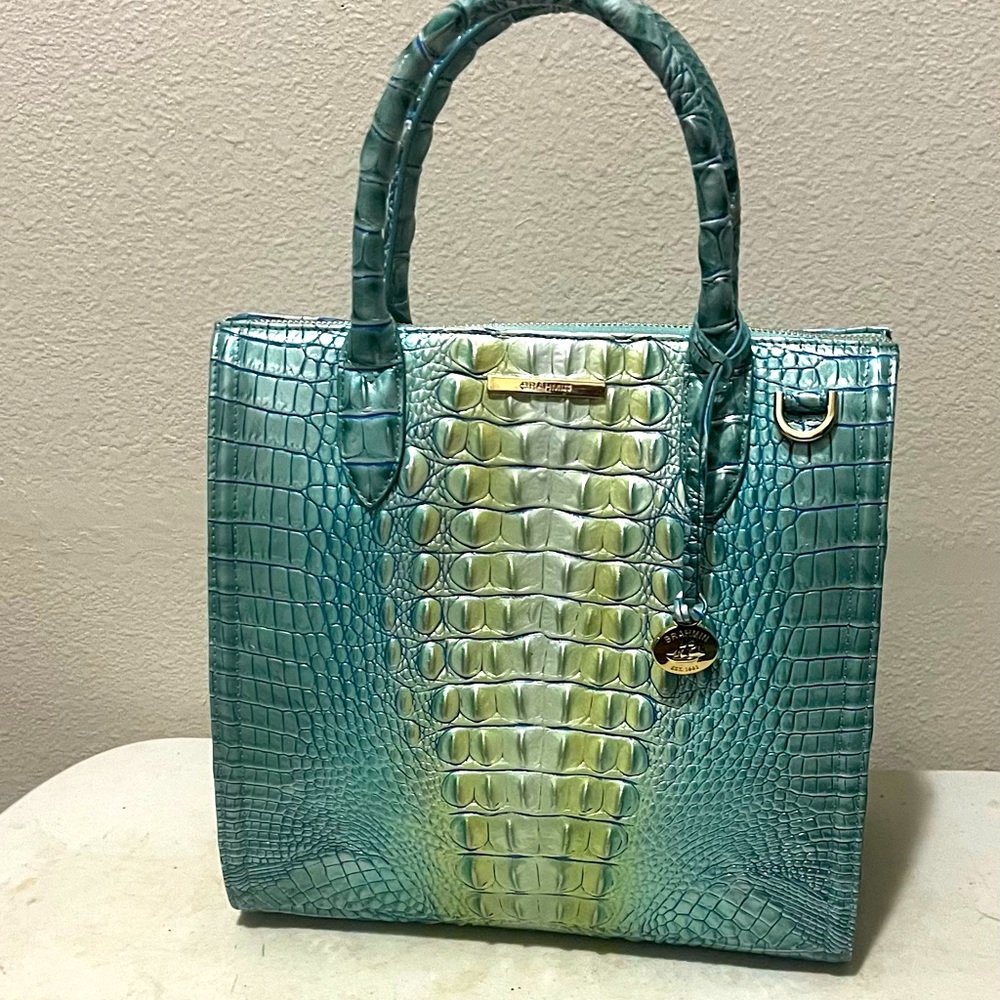 BRAHMIN CAROLINE LEATHER SATCHEL SEA FOAM Ombre Melbourne - Picture 2 of 10
